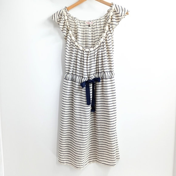 Rebecca Taylor Silk Navy Striped Beaded Neckline Dress - Picture 1 of 11
